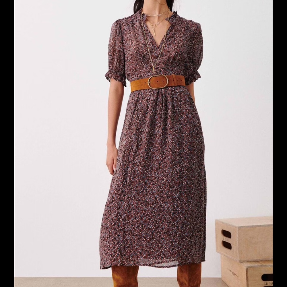 BA&SH PALLY Print midi dress Size 0 in NWT in perfect condition